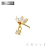 IMPLANT GRADE TITANIUM THREADLESS PUSH IN TRIPLE MARQUISE FAN ROUND BEZEL DANGLE CZ TOP PART